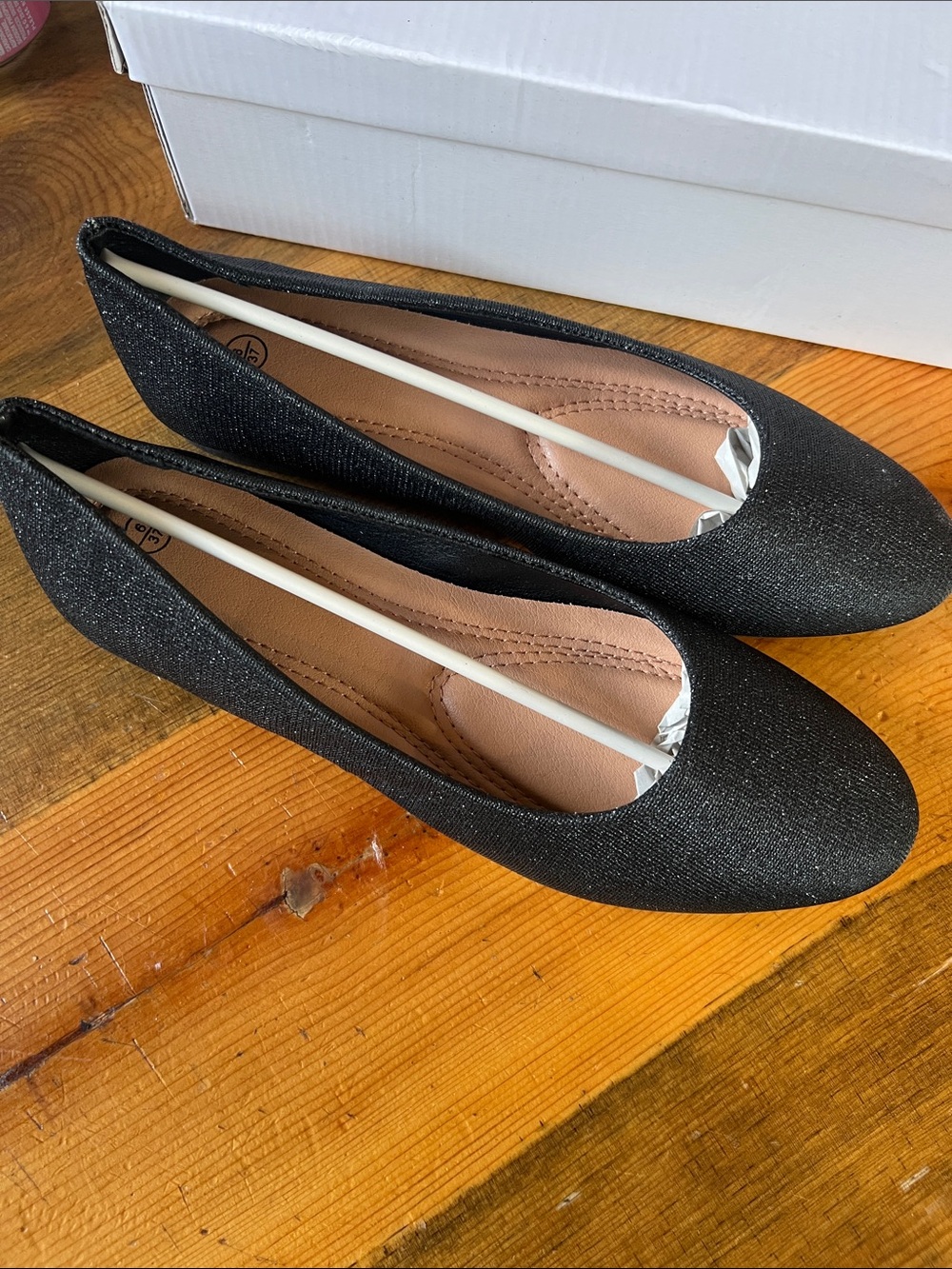 Black Glitter Ballet Flats for Women - Classic Everyday Loafers Sz 6